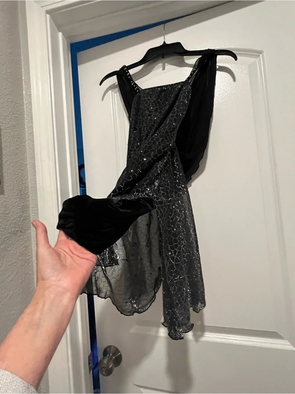 Dance - Lyrical Black Sequin Dress with Sheer Overlay Headpiece